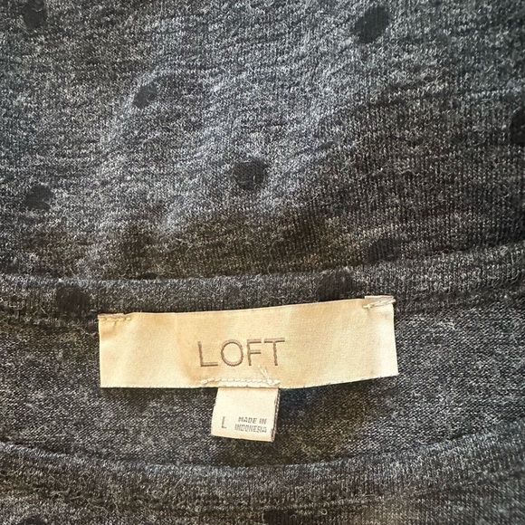 ANN TAYLOR LOFT L Gray Knit Black Polka Dot Lace Open Shoulder R $69 - Picture 6 of 10